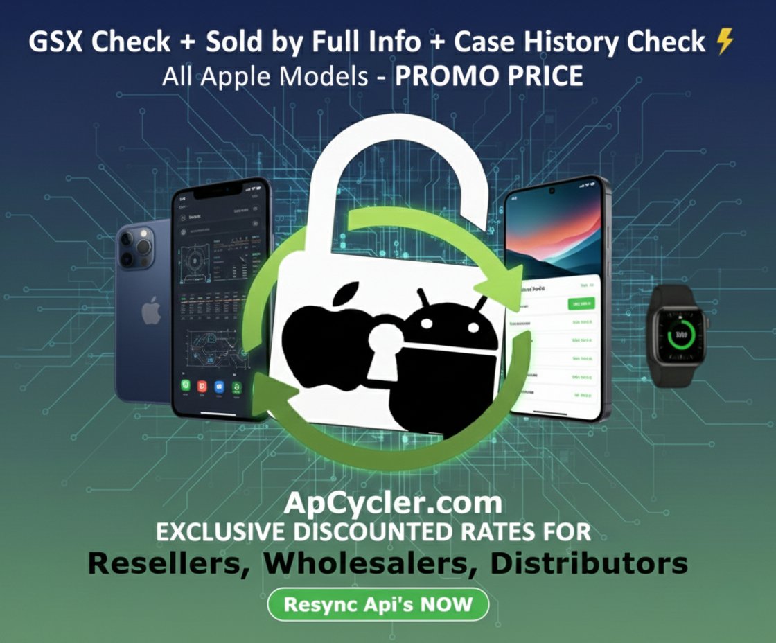 ApCycl3r's tweet photo. 🍏GSX CHECKS JUST GOT CHEAPER! 🔔

We’ve just added a new source for Apple GSX reports.
50% LESS than our previous source! Same quality, same speed, half the price.
🛒 Order at https://t.co/DKBuVCdyPI  🔐Join https://t.co/3az7SX9pd5
⚙️ GSX Report, Sold By + Case History...
Get the full breakdown of any Apple model in minutes 

Full Sold By Info (Know exactly where it came from)

Complete Case History (Check for past repairs/replacements) 

Device Specs: Model, Color, Capacity, IMEI/SN, Sim-Lock Status, MDM Status & more.. 👁‍🗨

💳 SUBMIT YOUR ORDERS HERE https://t.co/lsYoOT8WXC 

♼ ApCycler™ ♽♜
♼ Unlock ♲ Recycle ♽ Gain ♜

#APPLEGSX #GSXREPORT #DEVICEINFO #APCYCLER #APPLE #GSX #SOLDBY #CASEHISTORY #DEVICECHECK