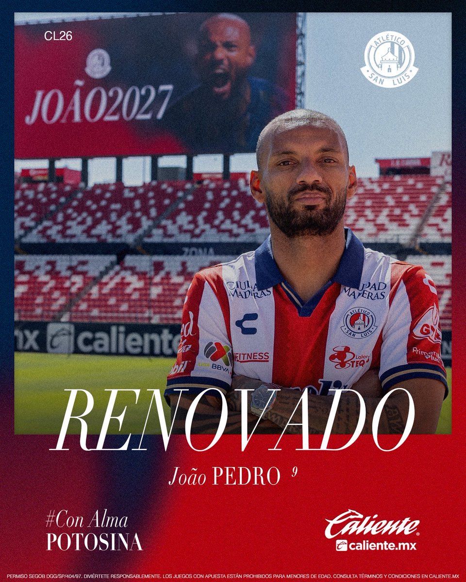 AtletideSanLuis's tweet photo. ¡JOÃO PEDRO, POTOSINO HASTA 2027! ✍️

Nos complace anunciar la renovación contractual de nuestro goleador, João Pedro, hasta el año 2027. 🇧🇷

📝 Todos los detalles: https://t.co/YdKExyupal

#ConAlmaPotosina https://t.co/sCEhbD32bi