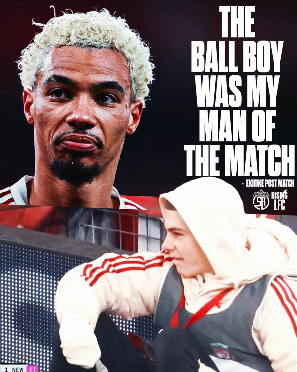 Scousersrising's tweet photo. 𝗤𝗨𝗢𝗧𝗘 - Hugo Ekitike on the ball boy giving Alisson the ball quick which resulted in the second goal:

“The boy ball is the man of the match.”

The ball boy was Max Rowland, a Liverpool U15 player, who helped spark the Liverpool attack ⚡️👊 https://t.co/VOiB2wKHsz