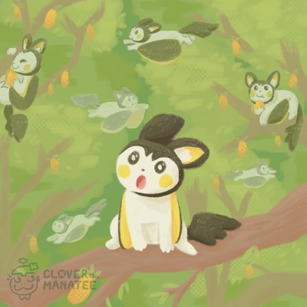 CloverManatee's tweet photo. A pack of Emolga find a mango tree… https://t.co/geWLpwk3QI