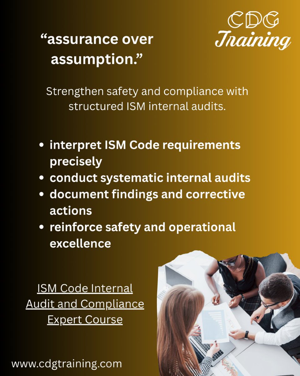 cdgtrainings's tweet image. ISM Code Internal Audit and Compliance Expert course

Course details:
cdgtraining.com/courses/ISM-In…

#ISMCode #internalaudit #maritimesafety #complianceexpert #safetymanagement #auditstandards  #qualityassurance #professionaldevelopment  #maritimeoperations