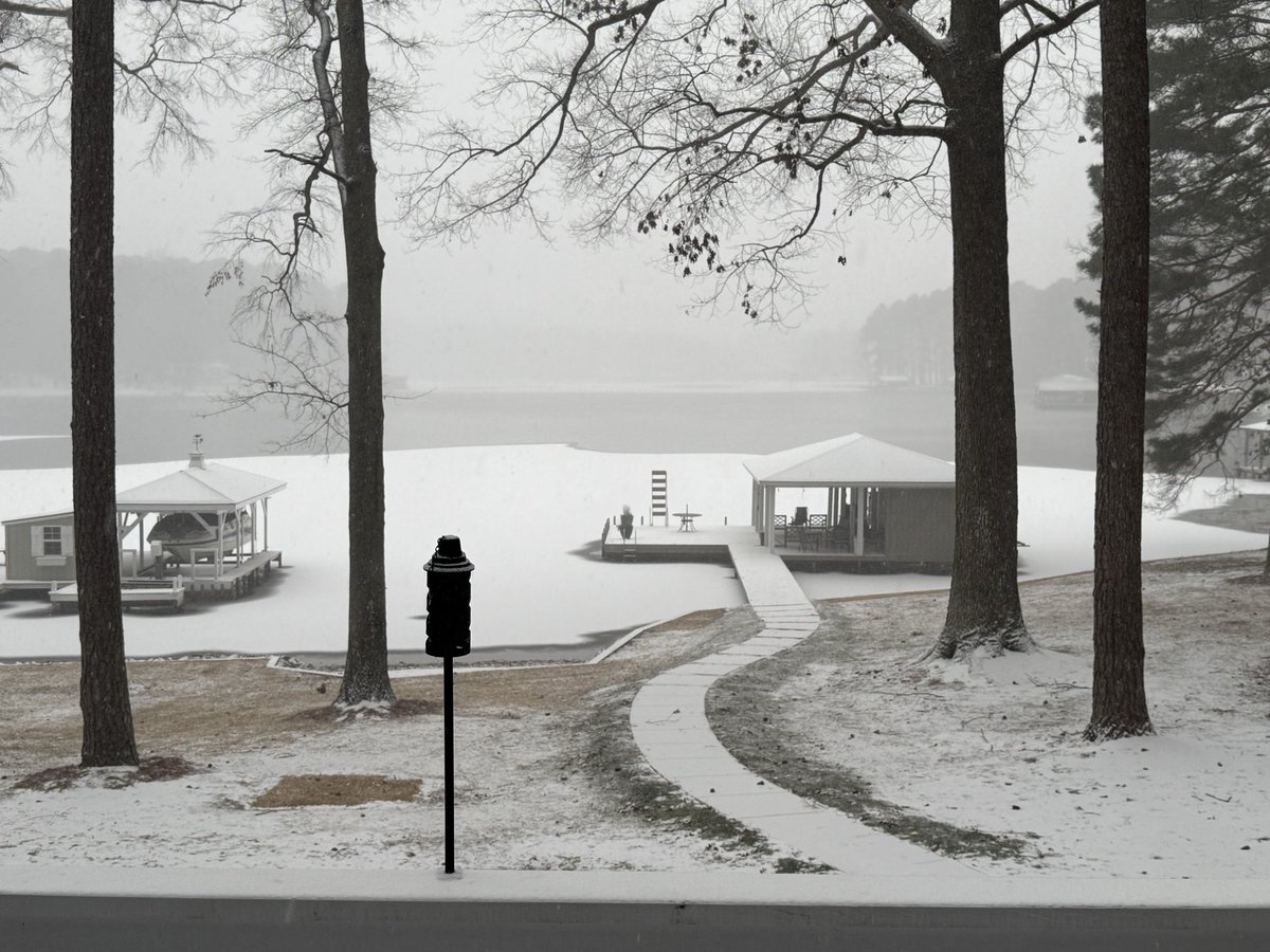 DH4thePack's tweet photo. @RaleighWx started snowing here at LKG about 5. Still coming down pretty good. Right before dark: https://t.co/u3FsEcZQvy