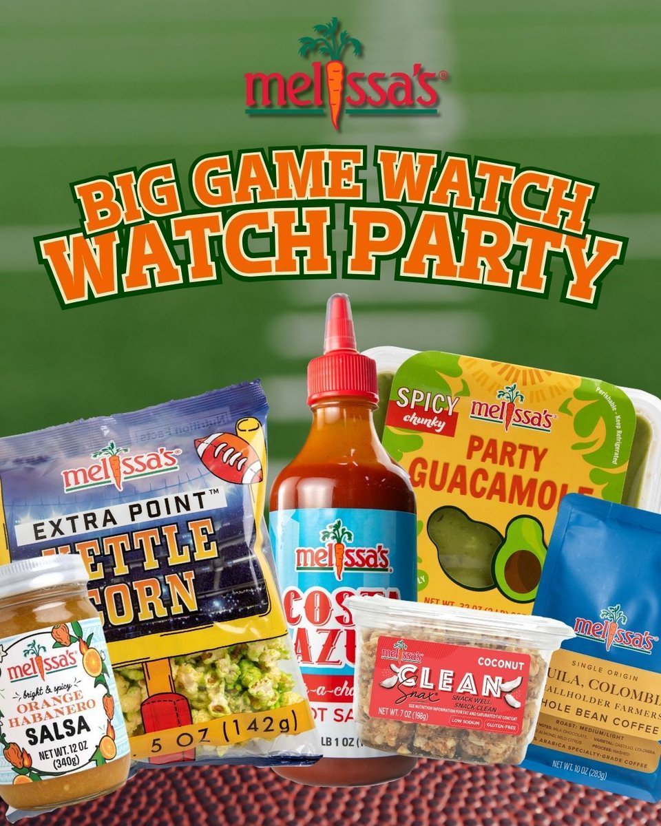 🏈 BIG GAME WATCH PARTY GIVEAWAY 🏈
No matter who you’re rolling with next weekend, we’ve got the snacks covered.

We’re giving away a Melissa’s Game Day Snack Pack featuring:
🥑 Guac
🍿 Popcorn
🌶️ Salsa
☕ Coffee

How to enter:
1️⃣ Follow @melissasproduce
2️⃣ Reply with 🏈

That’s