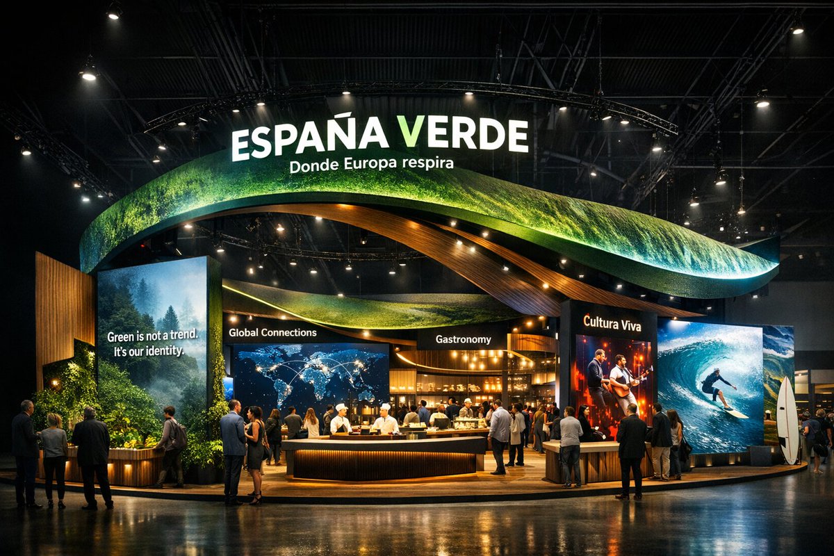 Propuesta de stand para la España Verde made by Conectando Asturias - IA 😊

Creo que es hora de que la España Verde vaya saliendo del paraguas de Turespaña en las ferias de turismo como la ITB de Berlín y la WTM de Londres y se establezca con un stand propio que despliegue todos