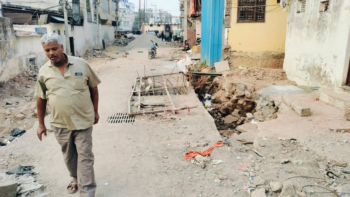 amjedmbt's tweet photo. Dear @CommissionrGHMC, As you may be knowing that holy month of Ramzan-2026 is fast approaching, The Remodeling of major SW Drain (Nala) from Dabeerpura to Moula Ka Chilla via Ganga Nagar in Yakutpura Assembly Constituency is going on very slowly.

The dismantled material is thrown all over the construction site and big pits at every entrance of the house.Hence it requested to ask the said contractor to first clear the dismantled material from entire area specially at Hyder Hotel, Yakutpura and close all pits dug up.The entire area should be clear of dismantled material and all pits closed before Ramzan without fail.
@GHMCOnline @CEC_EVDM