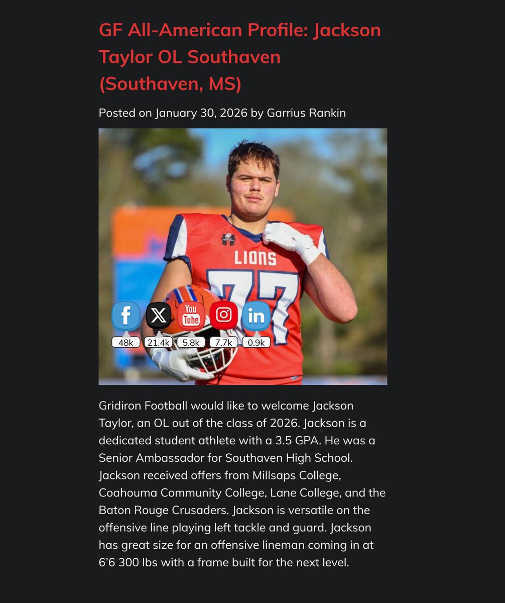 Thank you <a href="/GridironFootbal/">Gridiron Football®</a> for the interview and the chance to be apart of the 2025 Gridiron All American Bowl! Now its time for the next level! <a href="/JaceLejeune/">Jace LeJeune</a> <a href="/CoachMont/">Randal M.</a>