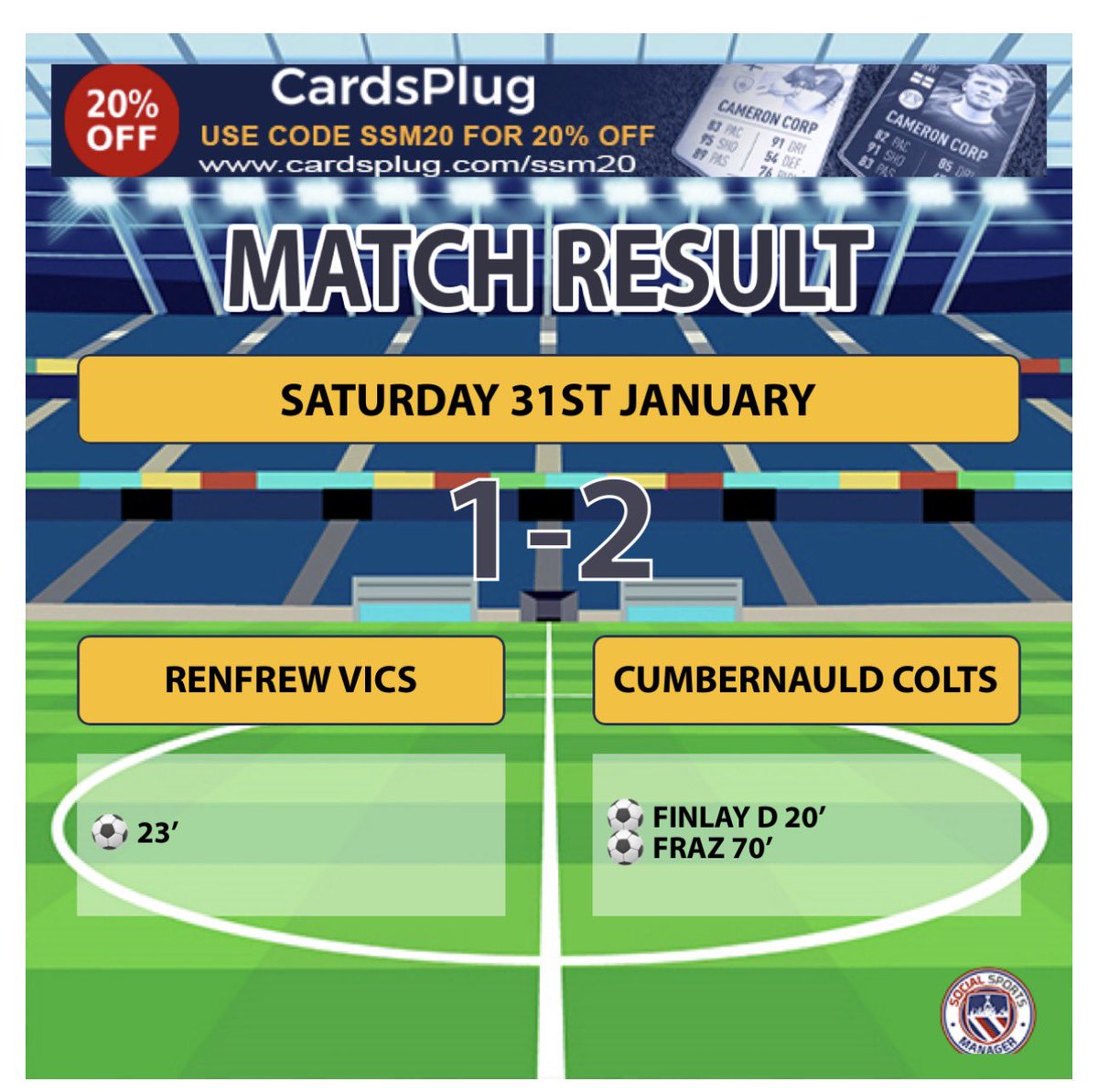 ColtsU19's tweet photo. A stubborn Renfrew Vics team made us work hard for our 5th league win in a row. Onwards &amp; upwards 

🟡🔵🟡 #monthecolts https://t.co/L1IG8ajJdd