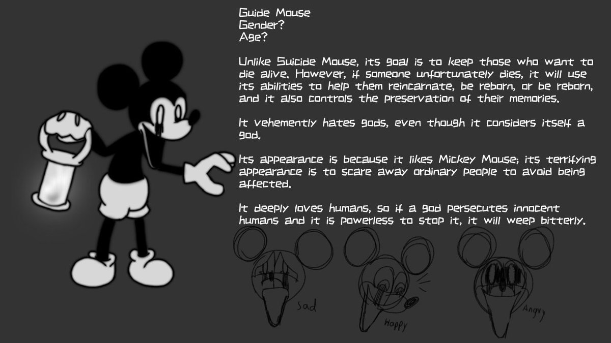 new Guide Mouse
Although it is the opposite of Suicide Mouse, it is still considered a fan fiction related to Suicide Mouse.
#suicidemouse 
#guidemouse