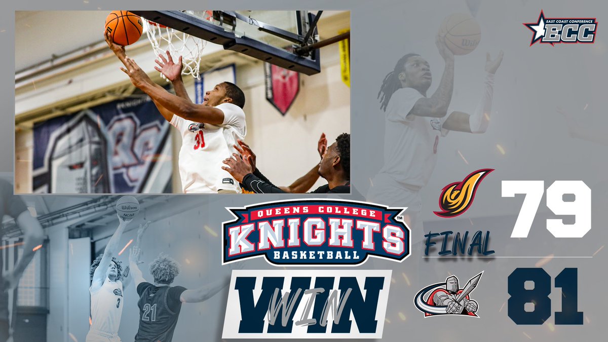QCKnights's tweet photo. 𝐊𝐍𝐈𝐆𝐇𝐓𝐒 𝐖𝐈𝐍‼️ Senior Tahj-Malik Campbell erupts for a career-high 33 points as @QCKnightsMBB rallies back to defeat UDC 81-79 in @ECCSports play! #knightnation 

Full recap to follow later https://t.co/80WuKqUqHn