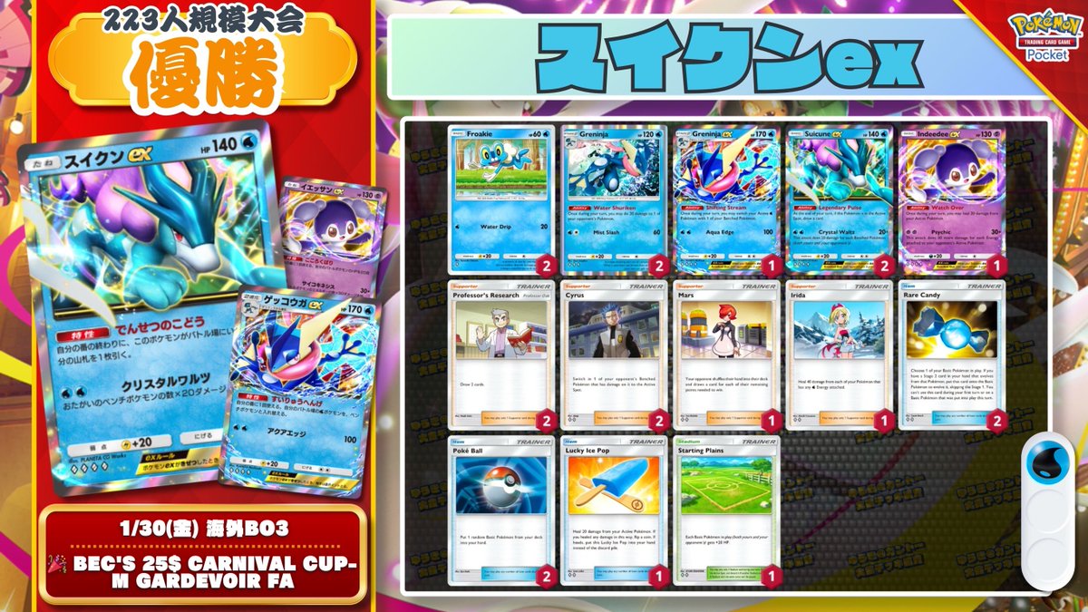 🌏 ポケポケ 大会結果｜1/30(金) 🌏 アイス＆平原採用の『スイクンex