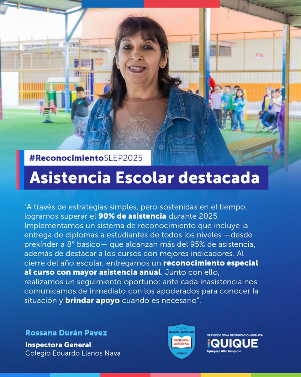 edu__iquique's tweet photo. ✔️ #AsistenciaDestacada | Con acciones claras y sostenidas en el tiempo, el Colegio Eduardo Llanos superó el 90% de asistencia durante 2025, reflejando un fuerte compromiso con la permanencia y el desarrollo educativo de sus estudiantes.

#Iquique #AltoHospicio 📚 https://t.co/5U59sJ0W9X