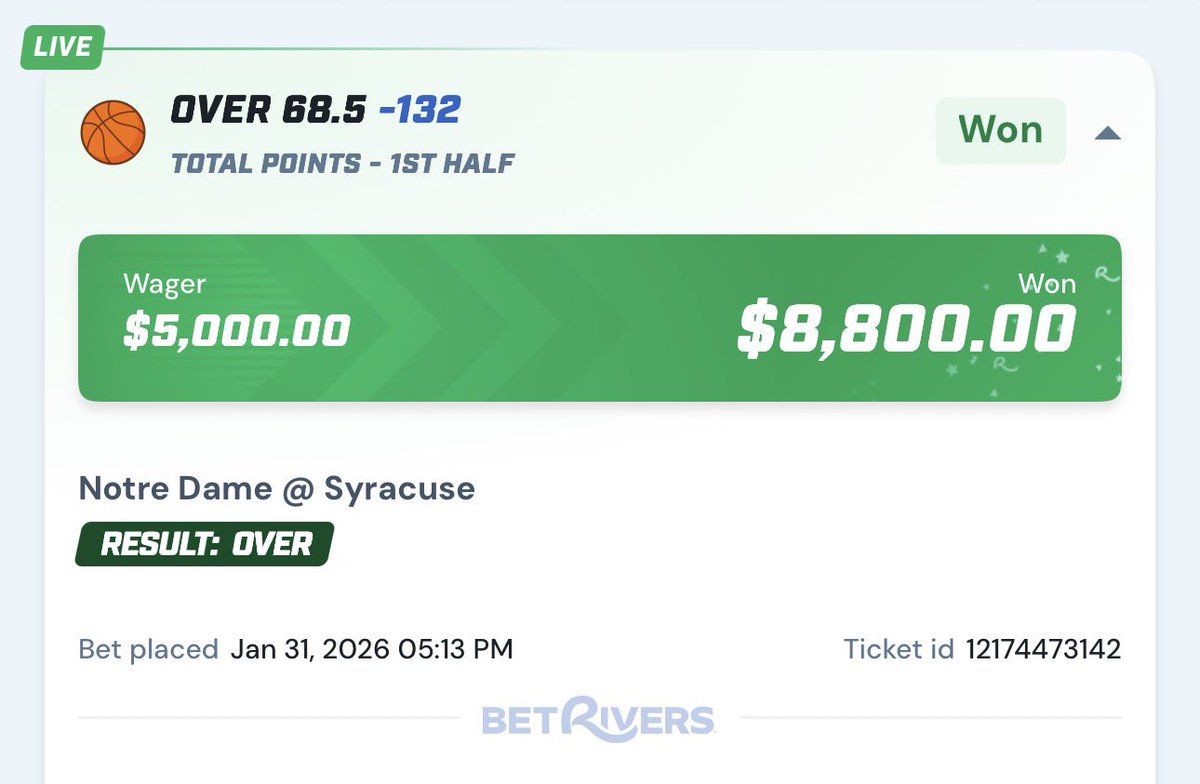 ProfitVIPs's tweet image. LFG!!! 

CBB GOY #2

Notre Dame 1H over 68.5 🏆🏆🏆