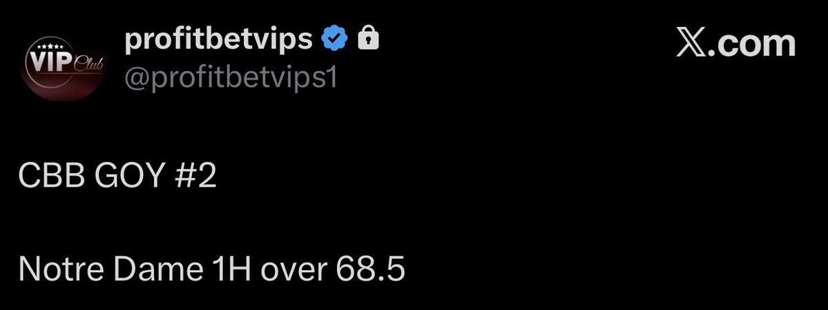ProfitVIPs's tweet image. LFG!!! 

CBB GOY #2

Notre Dame 1H over 68.5 🏆🏆🏆