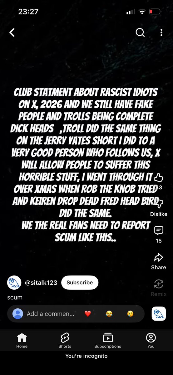 On fucking strings this cunt. Not sure I can be arsed anymore. Nobody even mentions him outside of his circle of paid followers and made up friends. On here, Facebook, Owlstalk. Nowt. Irrelevant. A nobody. A sad loner craving attention even from me. Pathetic Ponty Dingle. 1-0.