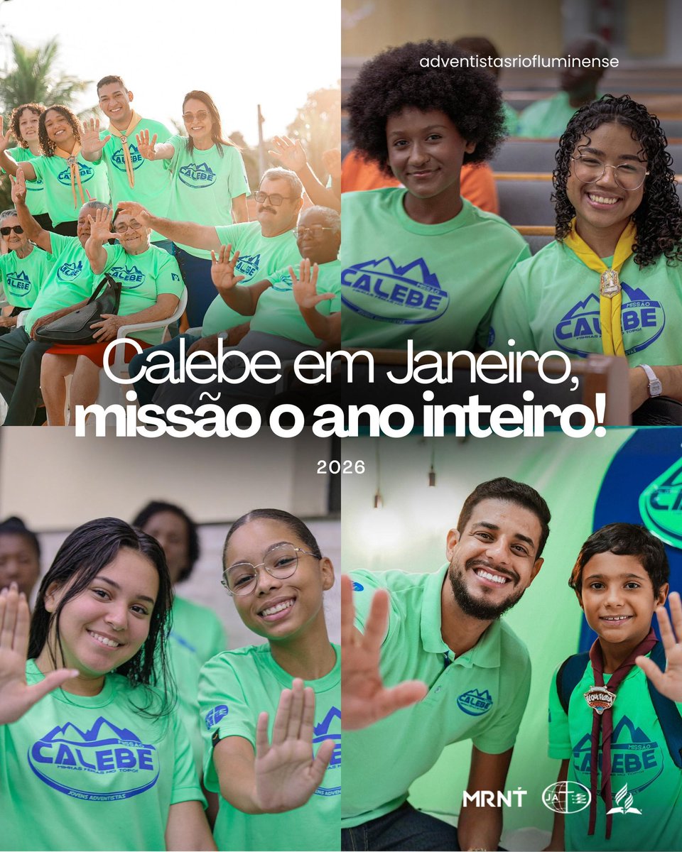Calebe em janeiro - missão o ano inteiro 🖐️✅
Esse é o lema da Associação Rio Fluminense para 2026!  
O movimento que começou em janeiro é o que impulsiona a missão na igreja durante todo o ano.