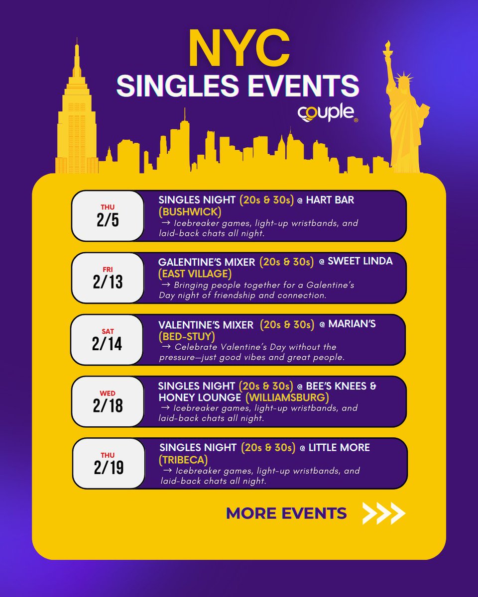 MatchOnCouple's tweet photo. Someone to share drinks with.

Someone to make plans with.

It starts with a night out.

🔗 See the full lineup in bio

#datingnyc #singlesevents #irldating #nycevents #nycsingles https://t.co/YH05EMsNB5