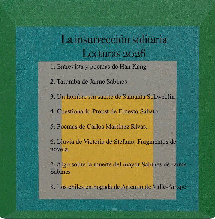 Ya tenemos seleccionadas las lecturas de nuestro taller literario La insurrección solitaria. 

Iniciamos el martes 10 de febrero de las 18:00 a las 20:00 hrs.

Inscripciones abiertas en el correo: lumbrerasba@yahoo.es 

Homenaje al cuadrado (1959) de Josef Albers.