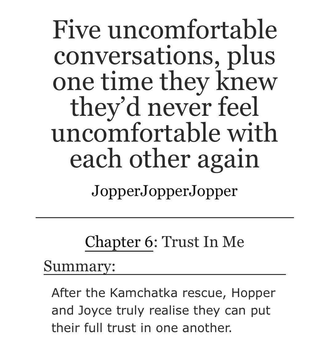 loveabout_you's tweet image. Five Uncomfortable Conversations - the final chapter: Trust In Me❤️‍🩹

Angst, hurt/comfort, fluff, smut🩷

Even with 15 minutes to spare, when I said I’d finish this fic this month I meant it!! Hope you love it! #jopper 

archiveofourown.org/works/64097980…