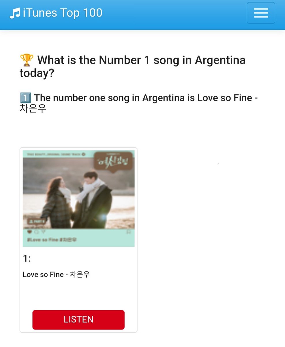 ChaEunwooINTL's tweet photo. Argentina iTunes Top Song Chart:

#1 CHA EUNWOO - Love so Fine
#4 CHA EUNWOO - Focus on Me

#CHAEUNWOO #차은우 #이동민
#チャウヌ #车银优 #ชาอึนอู #車銀優 https://t.co/6gUFBFOQ5r