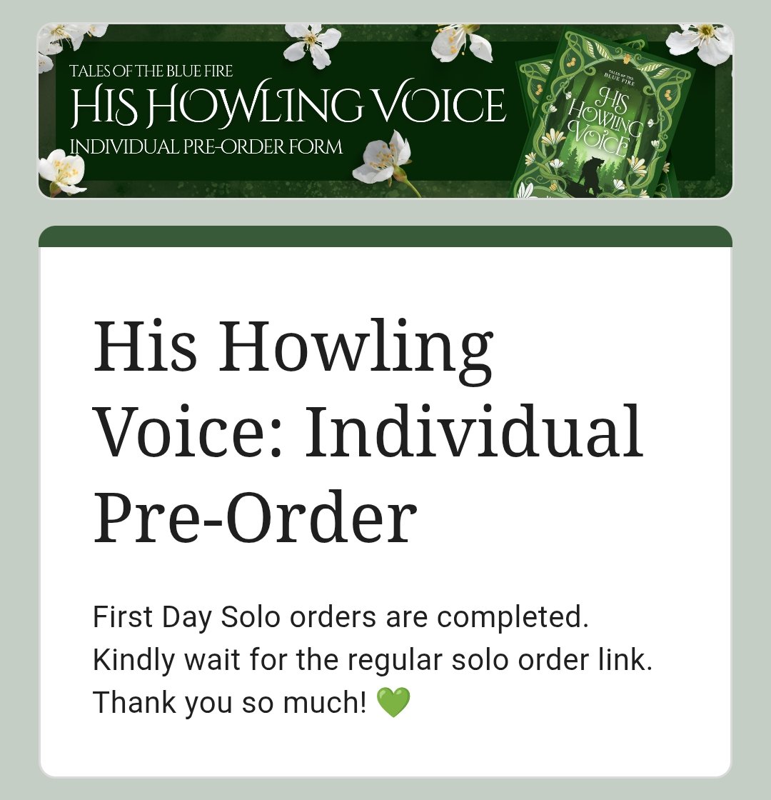 It’s a wrap! First Day of Solo Pre-Order for His Howling Voice self-published book is closed. What an incredible wave of excitement and support! Congratulations <a href="/VentreCanard_Wp/">VentreCanard</a> and VCBT Team— every ounce of effort was worth it. 💚✨

#TalesOfTheBlueFire 
#HHVUntetheredPages