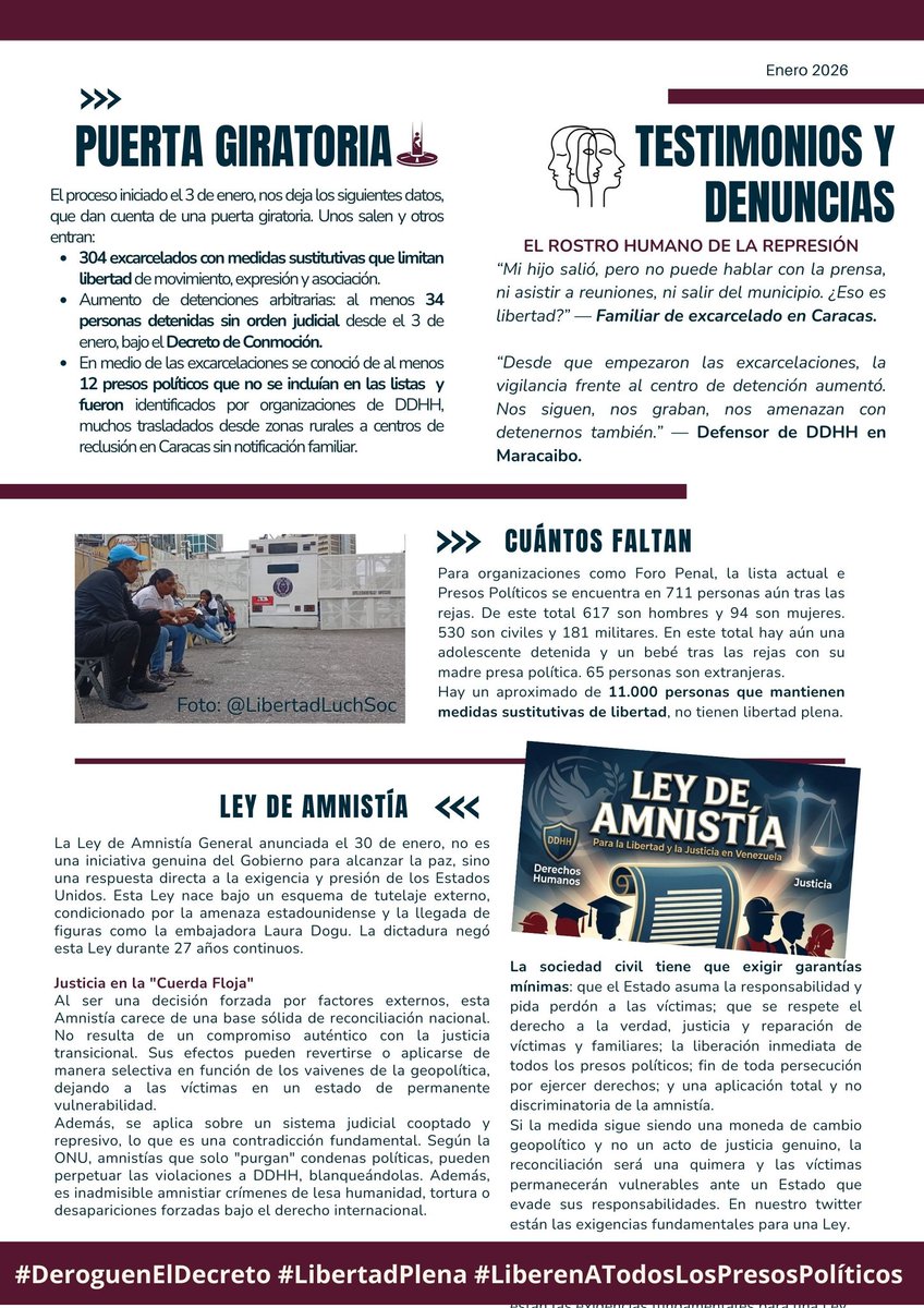 🗞️ BOLETÍN DEL COMITÉ | Enero de grandes cambios. Presentamos nuestro primer boletín 2026 sobre la situación particular de los #DDHH vinculados a #PresosPolíticos y la propuesta de #LeyDeAmnistía.

Destacamos los acontecimientos más importantes en esta materia y hacemos algunos