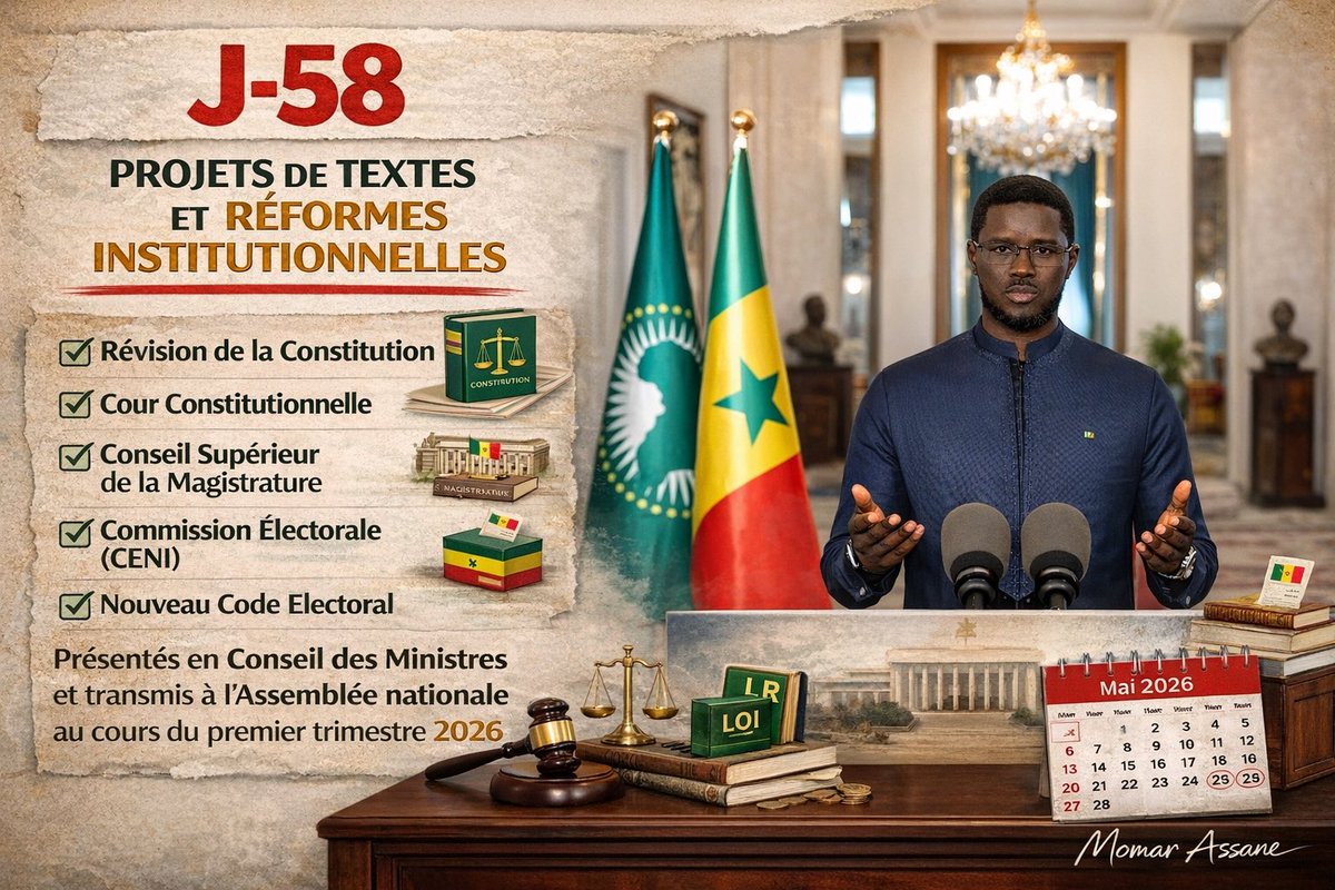 Le 31 Décembre 2025 le <a href="/PR_Diomaye/">Bassirou Diomaye Faye</a> avait annoncé que les projets de textes relatifs à :

1. la révision de la Constitution, 

2. La Cour constitutionnelle,

3. Au Conseil supérieur de la Magistrature, à la Commission électorale nationale indépendante (CENI), 

4. Le projet de