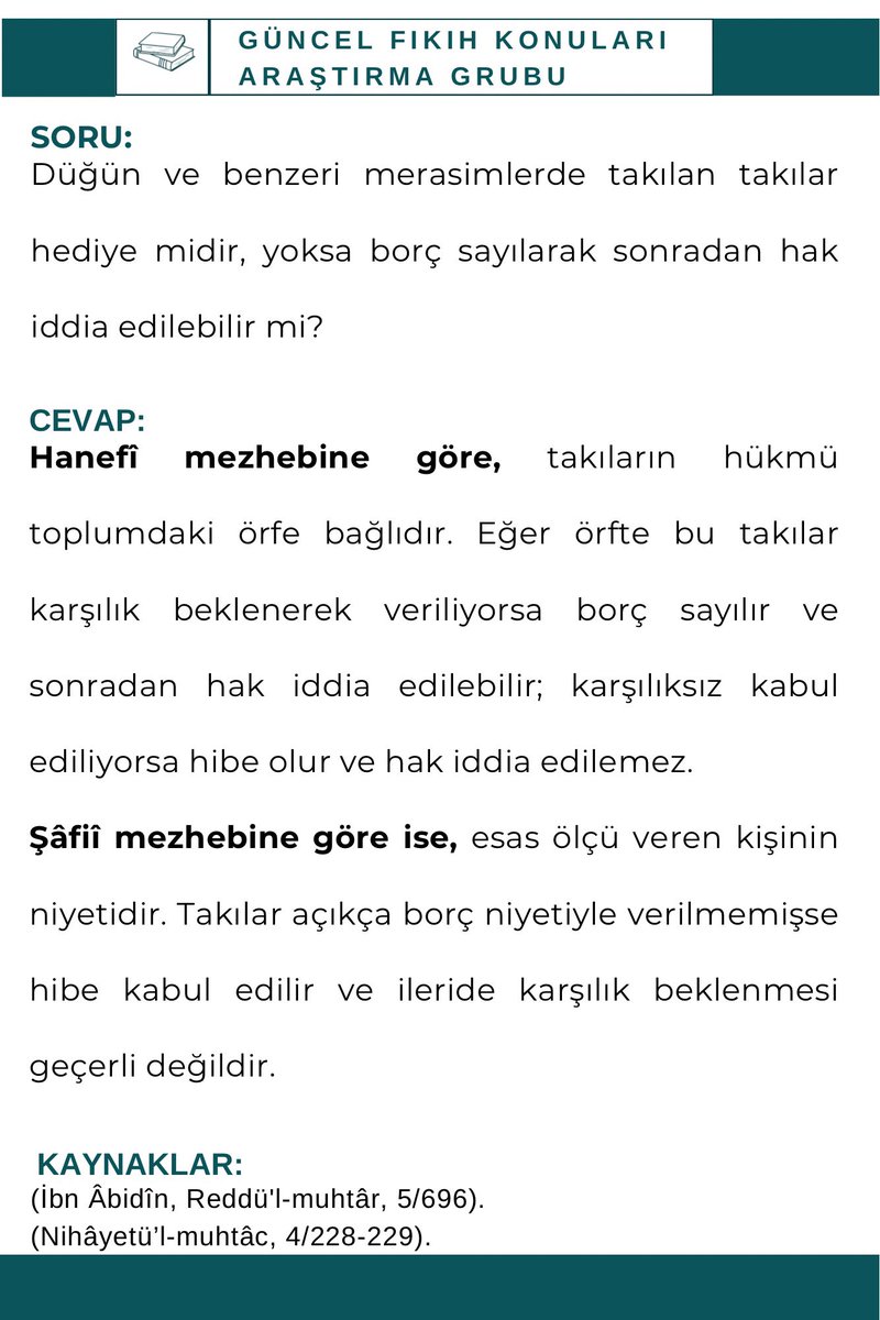 02_Molla's tweet photo. ❓Soru: Düğün ve benzeri merasimlerde takılan takılar hediye midir, yoksa borç sayılarak sonradan hak iddia edilebilir mi?
🔗 KANAL LİNKİ: https://t.co/xIN6pwuh0Z
#merasim #takılar #sünnet #güncel https://t.co/JyfAcbVPrV