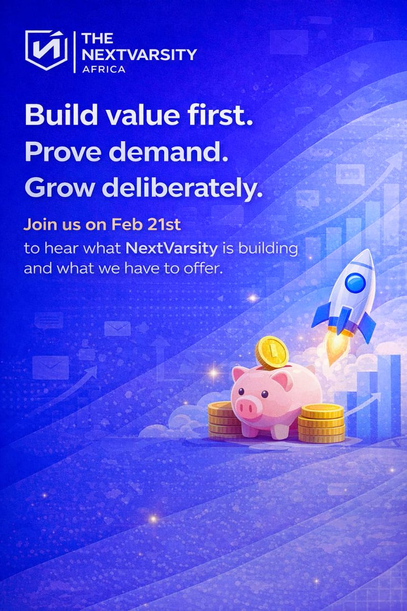 NextVarsityA's tweet image. We are not starting with funding.

We are starting with value.
NextVarsity is choosing a bootstrapping path  proving demand, building deliberately, and growing with purpose.

Join us on Feb 21st to hear what we’re building.
#NextVarsity
#BuildingWithPurpose  #ValueOverFunding