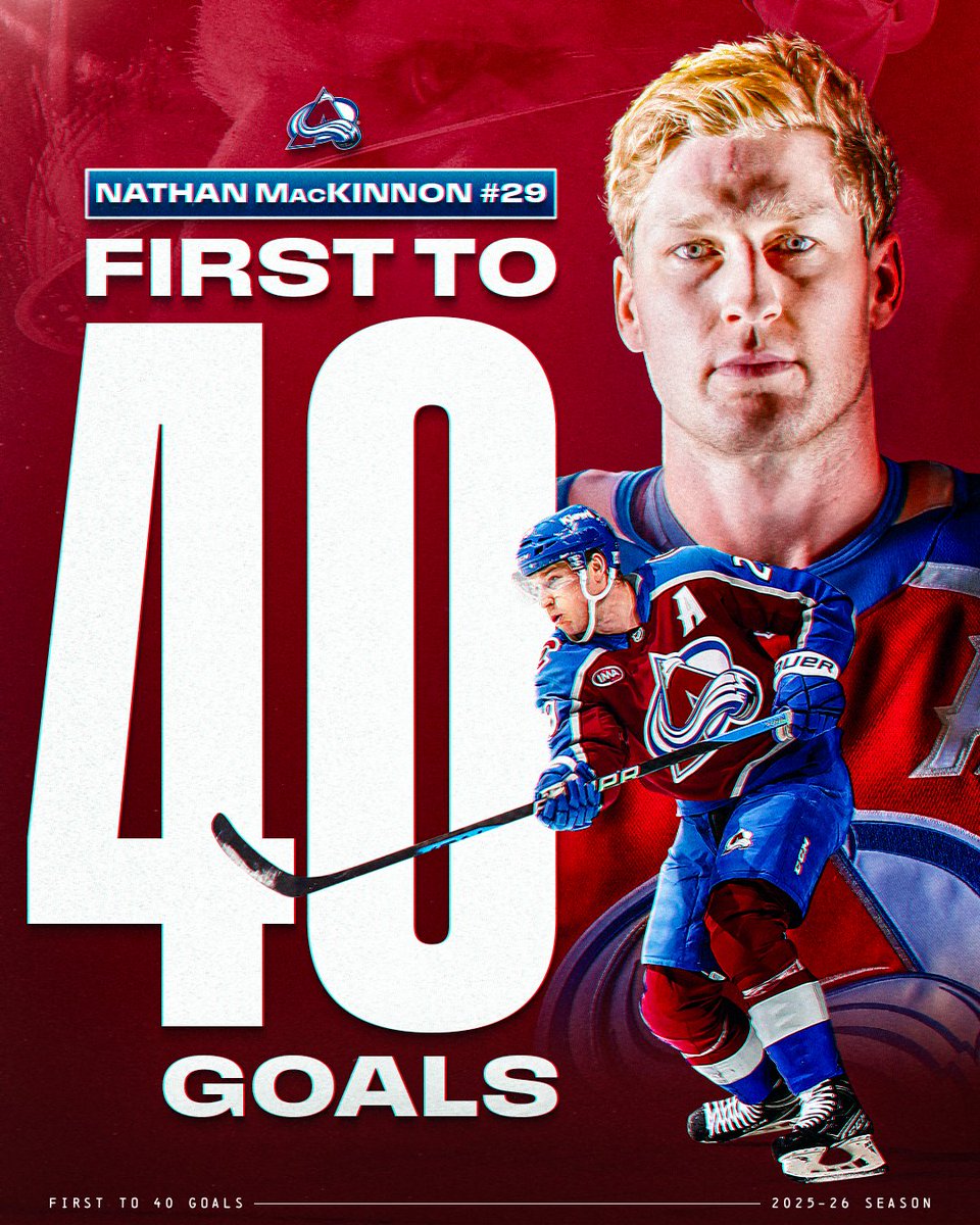 FIRST TO 40! 🐶

Nathan MacKinnon is up to 40 goals in just 53 games this season 🏃‍♂️