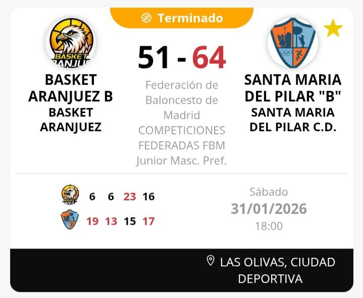 BasketAranjuez's tweet photo. Derrota del #JunMasc frente a @Basketsmp.  #Alberto: "Partido con dos caras muy diferentes de los nuestros. Una parte sin tensión y sin controlar al rival, y otra parte con mucho ritmo, agresividad y concentración." https://t.co/GUlE3o3Xvn