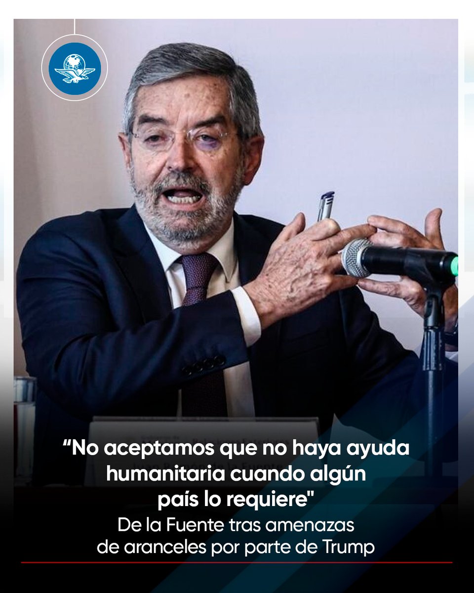 El_Universal_Mx's tweet photo. 🇲🇽🗣️ A pesar de las amenazas de Donald Trump de imponer aranceles a países que proporcionen petróleo a Cuba, el canciller Juan Ramón de la Fuente comunicó: 

“No aceptamos que no haya ayuda humanitaria cuando algún país del mundo lo requiere. Y lo vamos a seguir ejerciendo, porque además este es el mecanismo que nos permite mantener vivo el diálogo. Y este es el mecanismo que nos permite mandarle el mensaje a los pueblos que lo requieren”.

https://t.co/hK91zkpVCk