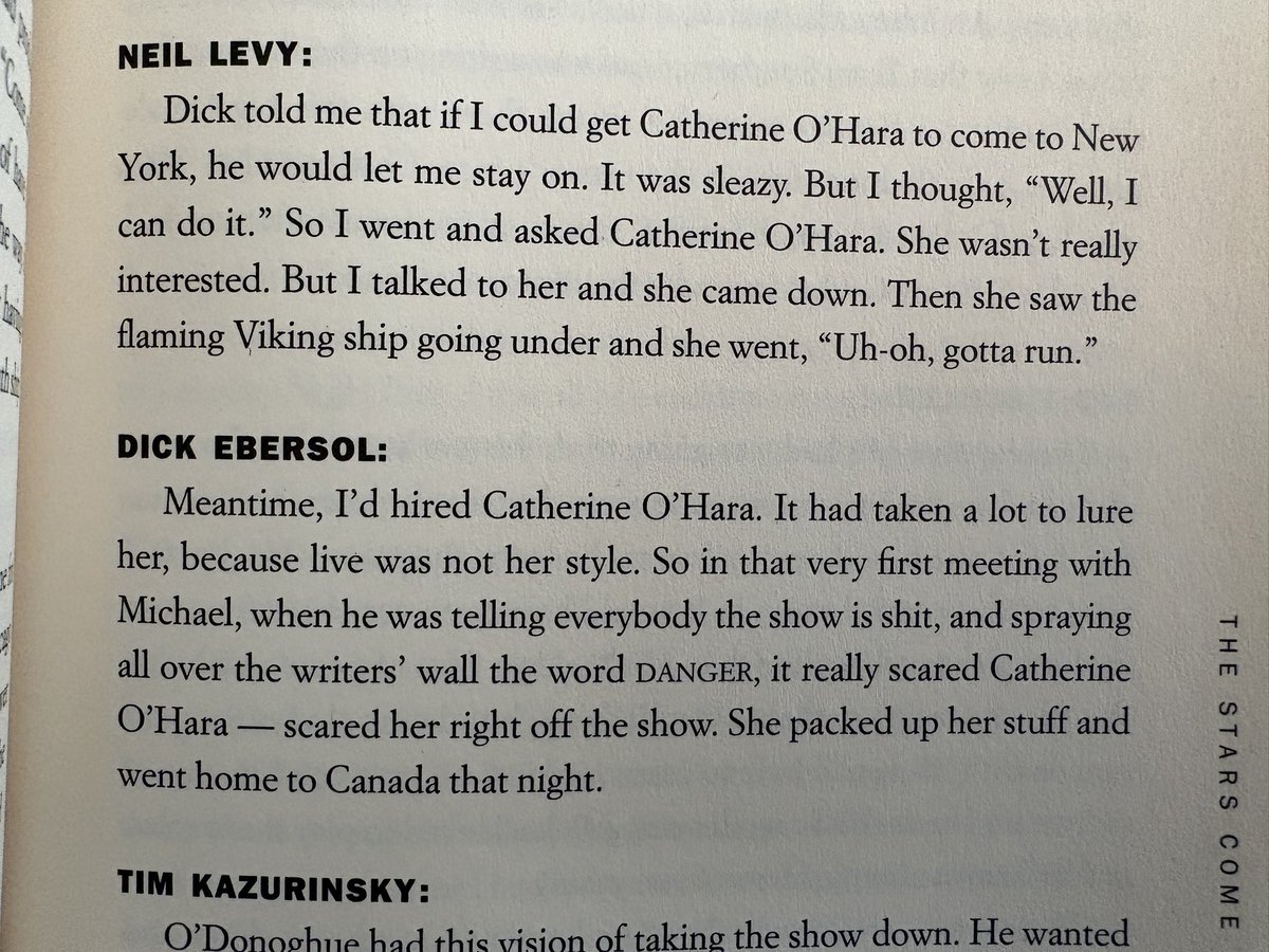 Catherine O’Hara quitting SNL after one day because of Michael O’Donahue trying to be edgy by spray painting an office wall.