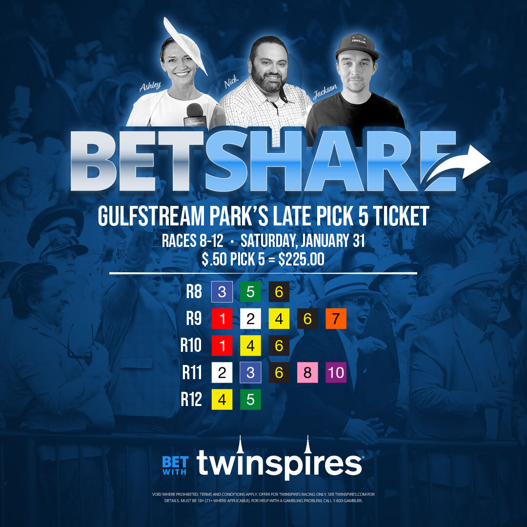 TwinSpires's tweet photo. Join in on @NTamm1215, @AshleyAnd502 & @Jaxmuniz_'s #BetShare @TwinSpires!
The crew placed a $225 late pick 5 ticket @GulfstreamPark today, and has 25 -$9 shares in the link below.
https://t.co/Jsvscxc97g https://t.co/PtVdGC0MCx