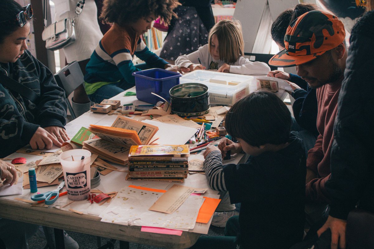 cartoonart's tweet image. Drop by today (Sat., Jan. 31) or tomorrow (Sun., Feb. 1) between noon and 4pm for our FREE(!) Zine Making Workshops. We'll provide supplies (including recycled comics), but you're welcome to bring your own. cartoonart.org/calendar/2026/… #zines #diy #handson #free