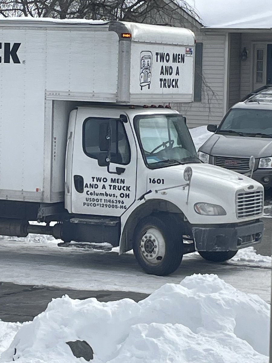 DasGatherer's tweet photo. @TwoMenAndATruck Confronted your guys about blocking our street. They said they didn’t care and that they weren’t gonna move. Neighbors were forced to park down the street and walk through snow. My wife was stuck. Called the police. We waited 2 hours. WTH? https://t.co/nQD096OSbn