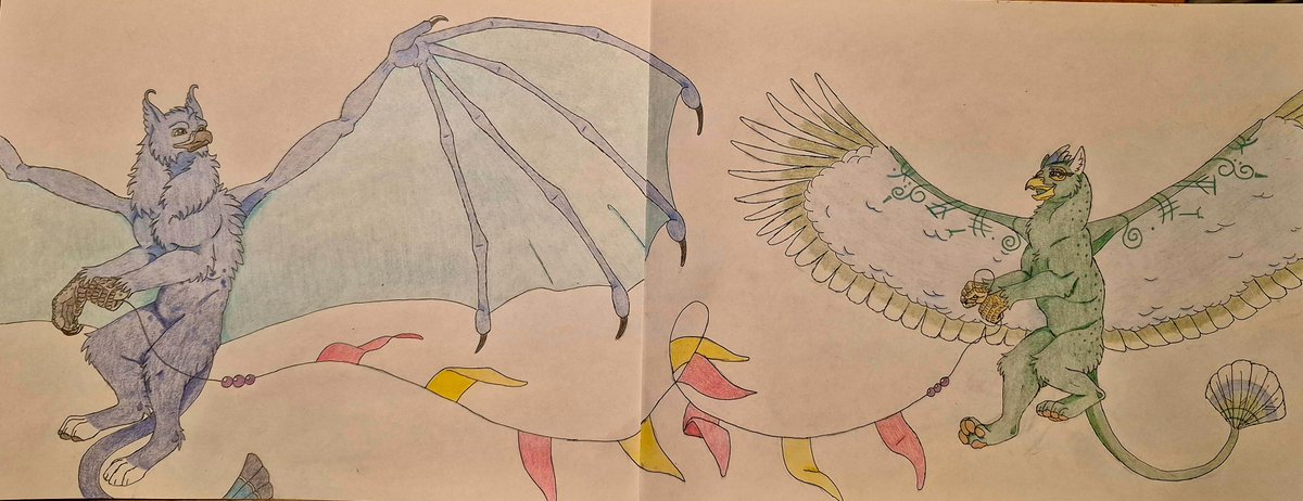 AuthorAlesa's tweet image. A past student of mine is a fan of my books. I made this artwork of her in her "griffin form" (based on a fun little quiz I made) hanging out with one of her favorite characters: Ben! They're doing flight training together!

#fantasyart #bookcharacter #authorlife #characterart