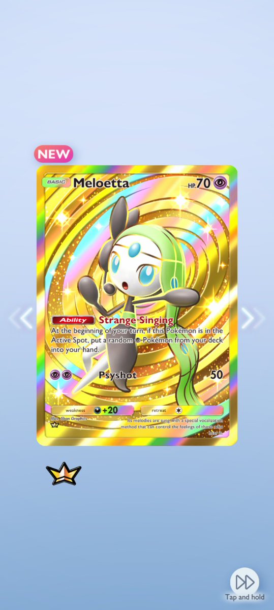 It finally happened, pulled gold in TCG Pocket, I can be apart of the  Meloetta Gold Card club now.