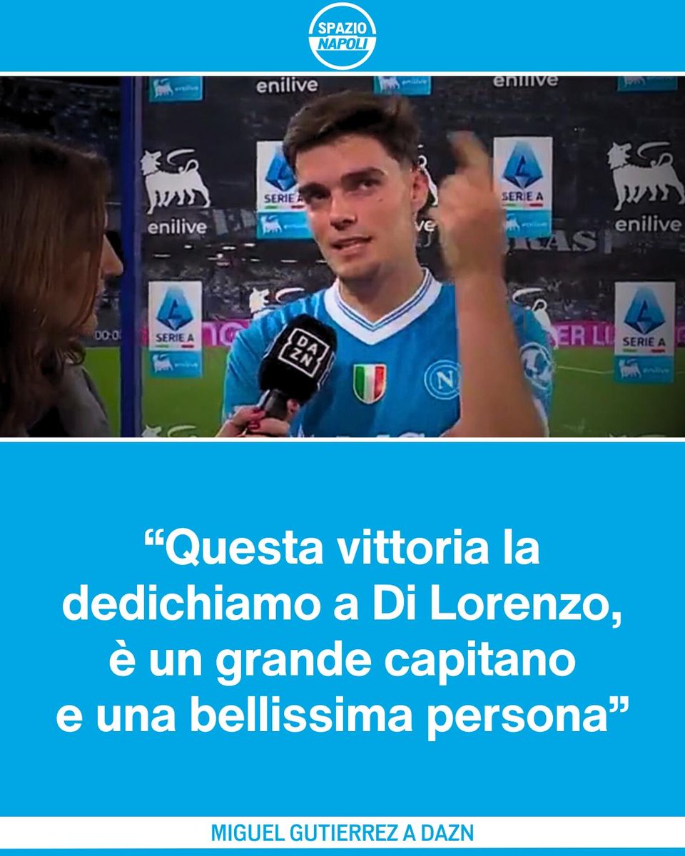 Spazio_Napoli's tweet photo. Il gesto speciale di Gutierrez per il capitano Di Lorenzo è da brividi 💙

"Questa vittoria è dedicata al nostro capitano": tutto il gruppo è con il suo leader 💪

#SSCNapoli #Gutierrez #DiLorenzo https://t.co/prZVbTx1jn