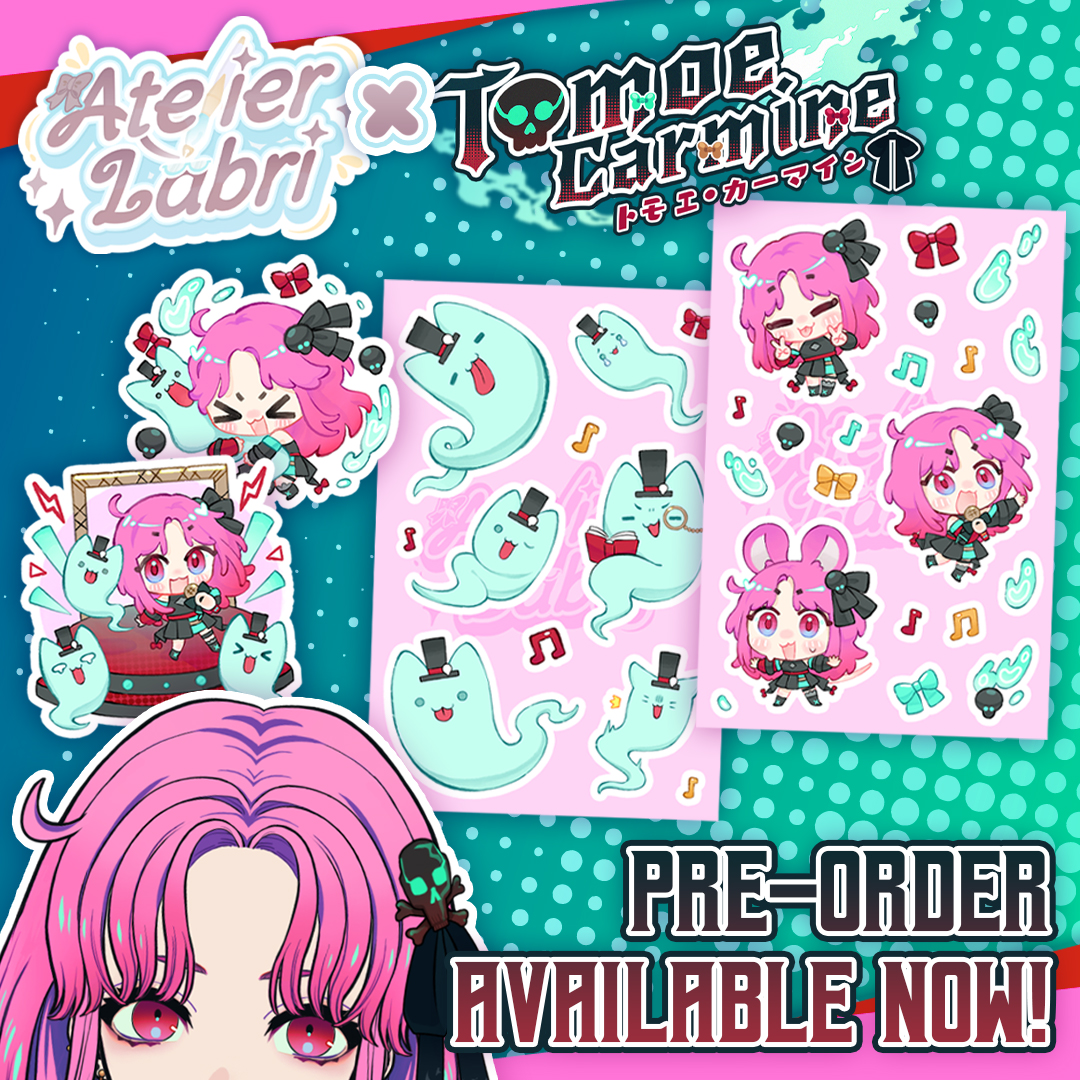 AtelierLabri's tweet photo. 🎀 TOMOE STICKER SET ☠️
Featuring: 2 die cut stickers &amp; 2 sticker sheets
ᯓ➤ Available for pre-order now! 🩵🤎 https://t.co/Od7VS1ZDK1