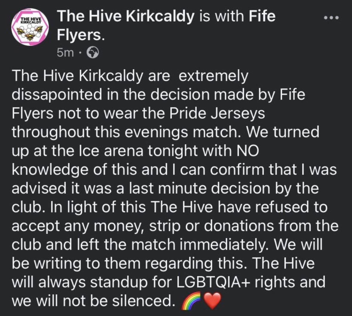 I can’t find them on twitter, but I’d be happy to make a small donation for the unexpected decisions from tonights game. Good on them for standing their ground and for their morals, they shouldn’t have to be missing out! 🌈✨💜