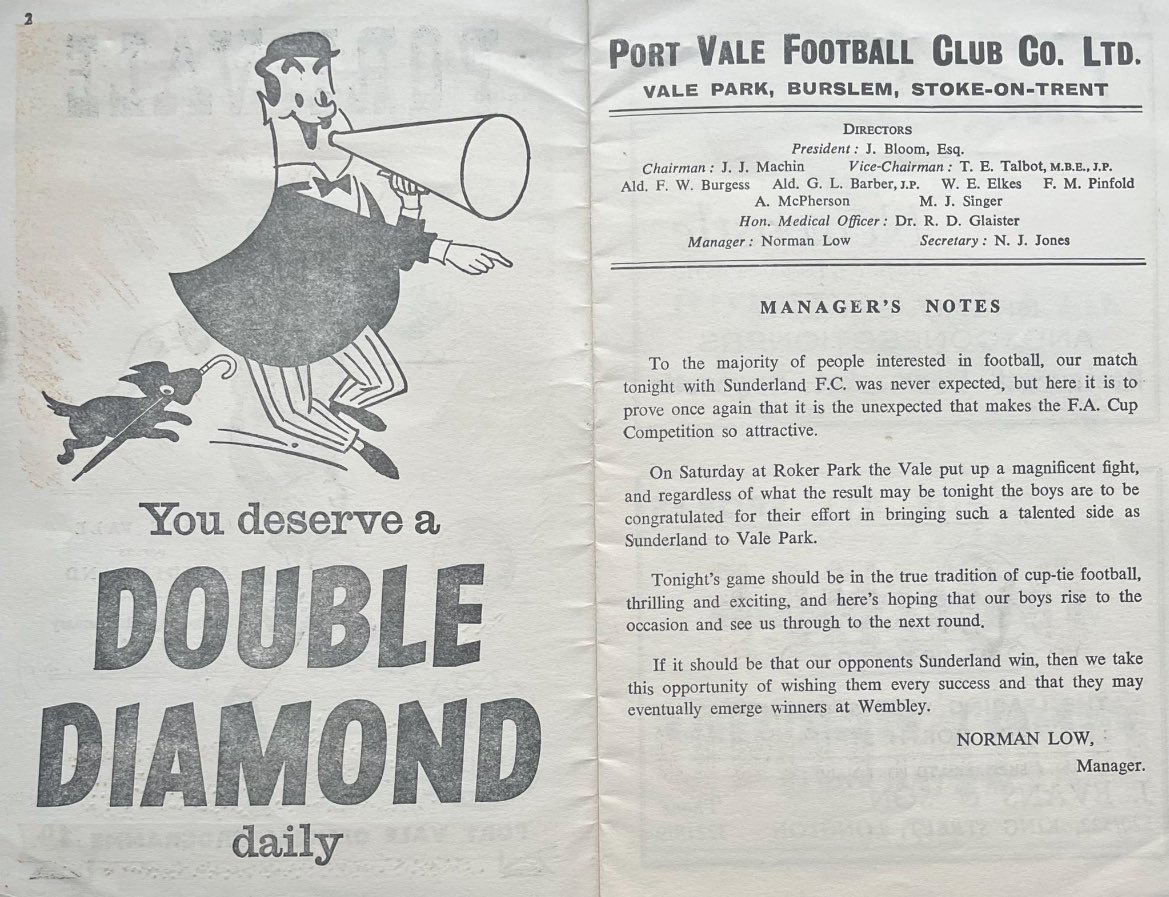 pvfcprogs's tweet photo. #OnThisDay 31/1/62

PORT VALE  3, SUNDERLAND  1
Jackson, Poole, Llewellyn

Having drawn 0-0 at a raucous Roker Park, Vale produced a giantkilling act as they beat Div2 Sunderland in this FACup R4 replay. 
Brian Jackson, Harry Poole &amp; Bert Llewellyn on target. Att 28,226 #pvfc https://t.co/aHpGJYp8OF