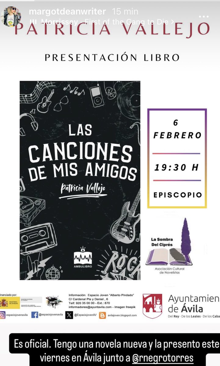 Apuntad cita para este viernes 6 en Ávila 

Asunto: un fantástico libro de Patricia Vallejo

Objetivo: pasar un buen ratico 

Gente fantástica: like and retuit