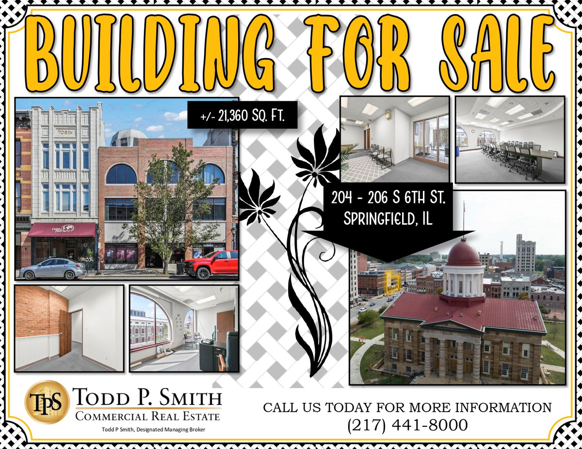 TPSmithRE's tweet photo. FOR SALE! Fantastic value-add 3-story downtown Springfield, IL property. Multi-tenant building with several leases in place and a variety of available spaces.  Be sure to check this out! For details, visit https://t.co/wXEYuF8YmG https://t.co/fpLQldge0Q