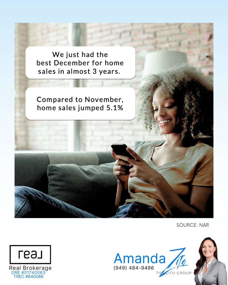 SoldbyZito's tweet image. 🏠 Real estate’s heating up early!
December home sales jumped 5.1%, marking the best December in almost 3 years.

Buyers aren’t waiting till spring… why should you? 🌸
📞 DM me to chat strategy before the rush.

#HousingMarket #HomeSales #RealEstateUpdate