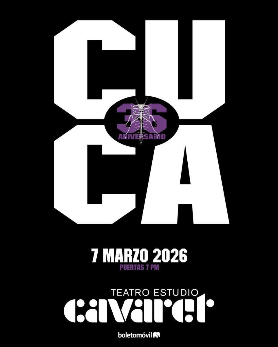 Setlist_me's tweet photo. #NuevoShow

Cuca @cuca_oficial celebrará 36 años de puro rock tocando en casa este 07 de Marzo en el Teatro Estudio Cavaret @TEstudioCavaret 

Boletos a la venta en Sistema Boletomóvil y taquillas del Auditorio Telmex. https://t.co/Y5GLEAkwRD