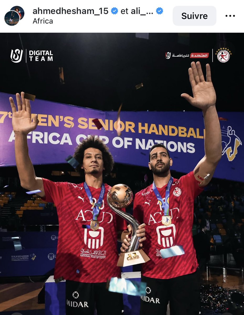 onzemasr's tweet photo. 📸 Ahmed Hesham et Ali Zein célèbrent à la Patrice Lumumba après la victoire de l’Égypte à la CAN de handball ! 🇪🇬🇨🇩🫡 https://t.co/XxMwlF6RdS