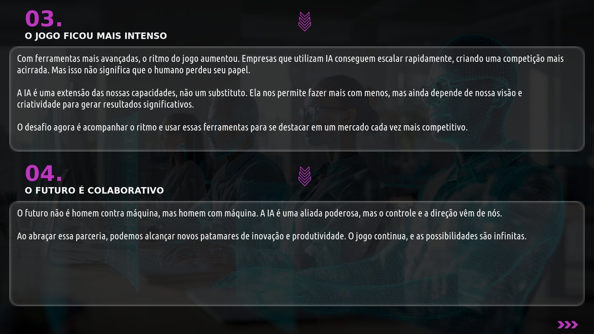 Post4All's tweet photo. A IA não substitui o humano, mas amplifica resultados. O jogo é o mesmo: homem + ferramentas. Só ficou mais intenso. #InteligenciaArtificial #Tecnologia #Inovacao https://t.co/Ub4LB6ymh1