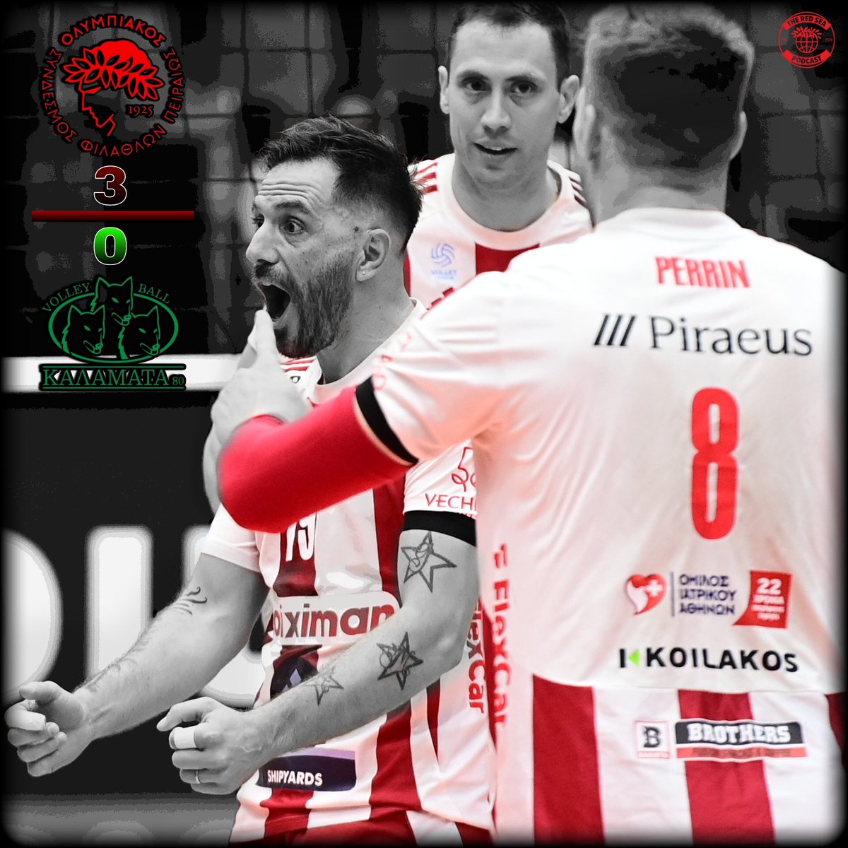 RedSeaPodcast's tweet image. 🏐 | Clean and impressive win against Kalamata for #OlympiacosSFP in the #Volleyleague