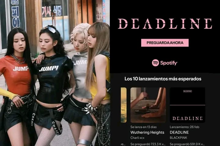 BLACKPINKMED's tweet photo. —💽| El mini álbum de @BLACKPINK “DEADLINE” actualmente se encuentra en el Top 10 de los álbumes más esperados en Spotify! Subió al puesto #7 con 591.9k preguardados!!

#지수 #로제 #제니 #리사 #블랙핑크 #BLACKPINK https://t.co/HbnW4zuPrV