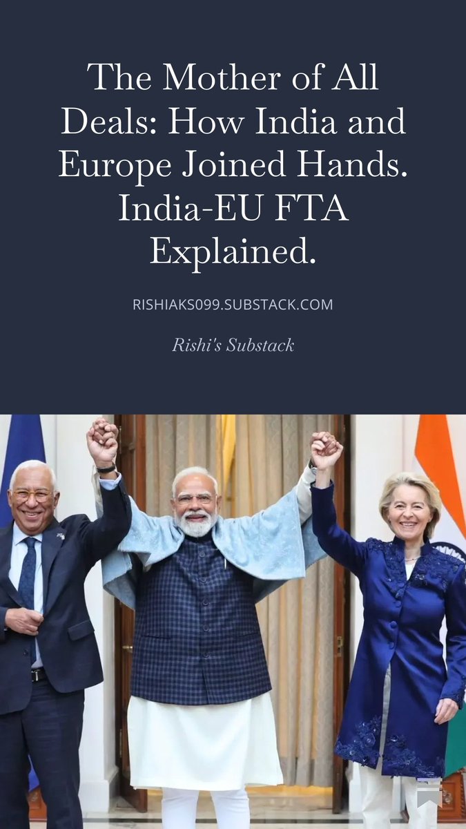 rishisgn99's tweet photo. https://t.co/iiQivWWN3M
India-EU FTA Explained. 
Please do read, subscribe, and share honest feedback 
#IndiaEUTradeDeal #IndianEconomy #FTA https://t.co/gRunKpPBZY